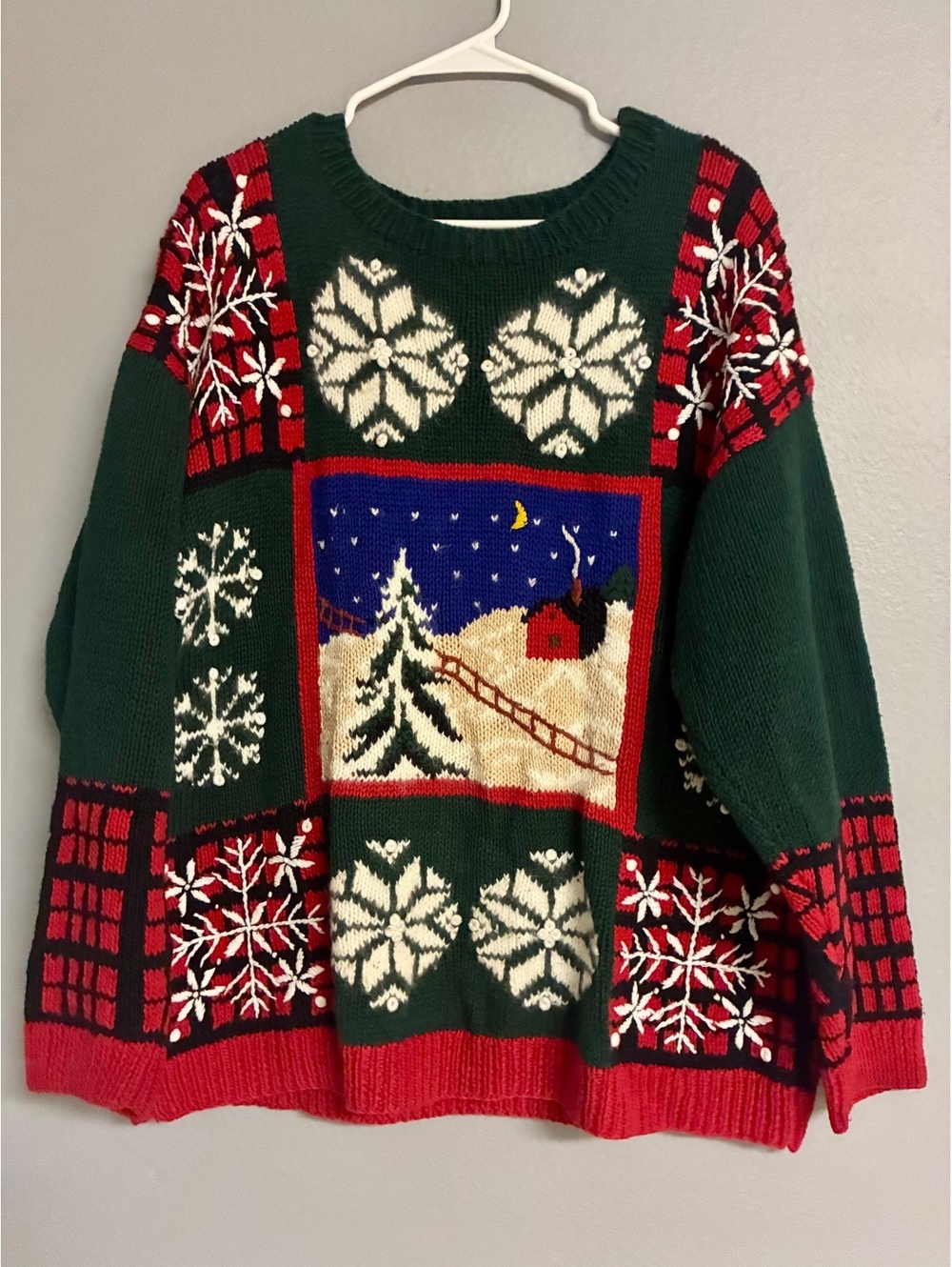 Croft & Barrow Knitted By Hand Vintage Christmas Sweater XL Winter Scene
